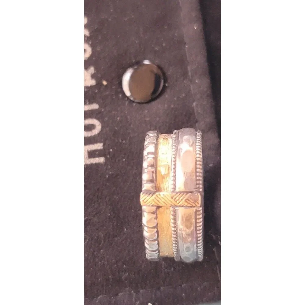 Men's Custom Ring Wedding Band Recycled Sterling & Gold Hot Rox sz 11.5- 11.75